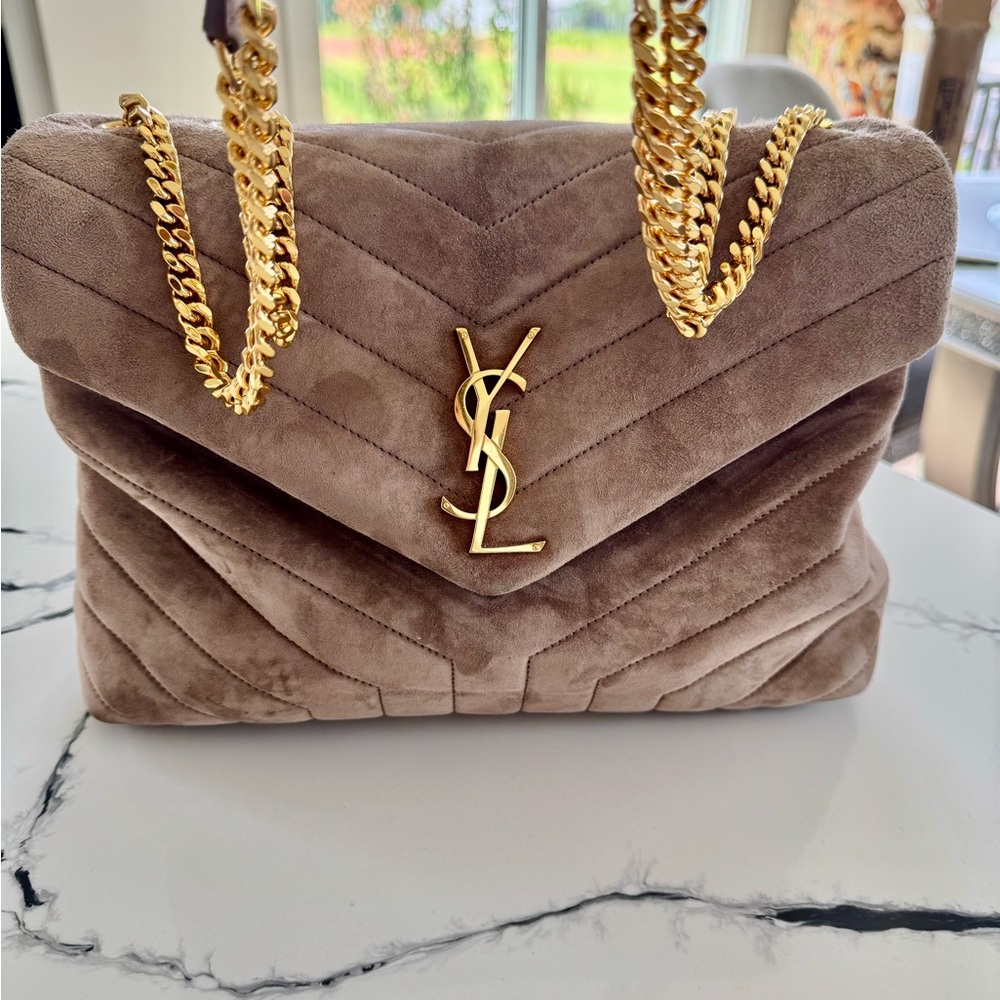Yves Saint Laurent Brown Suede Chain Bag. EUC